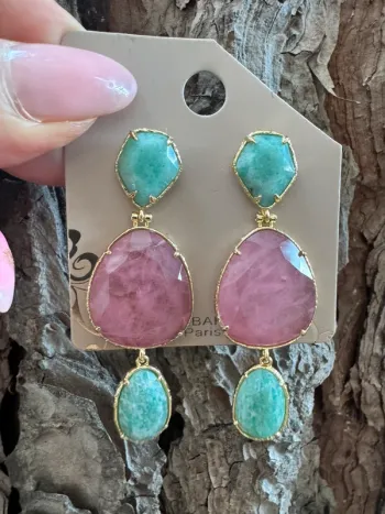 Boucles d’oreilles habaha  Paris amazonite et jade rose acier inoxydable