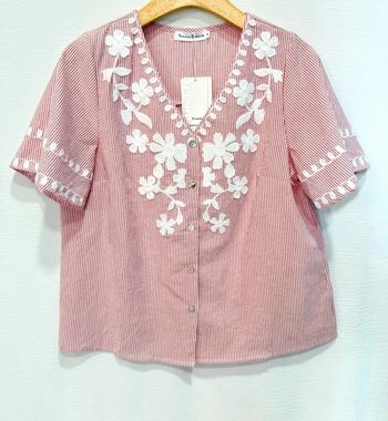 Chemise blouse top rose fleurs coton