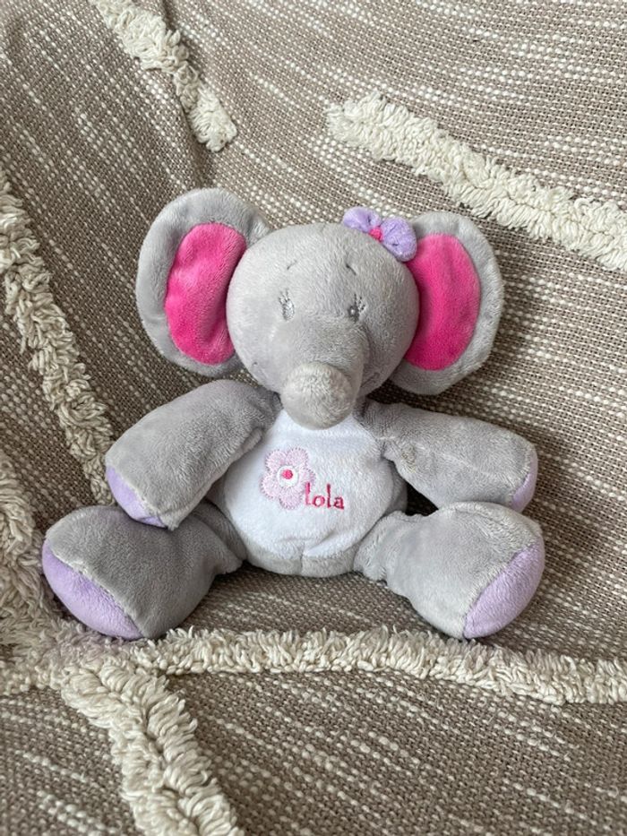 Peluche doudou 21cm Arthur et Lola éléphant gris blanc et rose très bon état