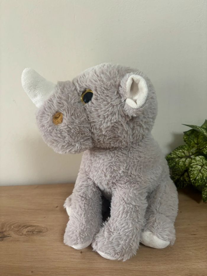 Doudou peluche rhinocéros gris blanc zd trading action - photo numéro 3