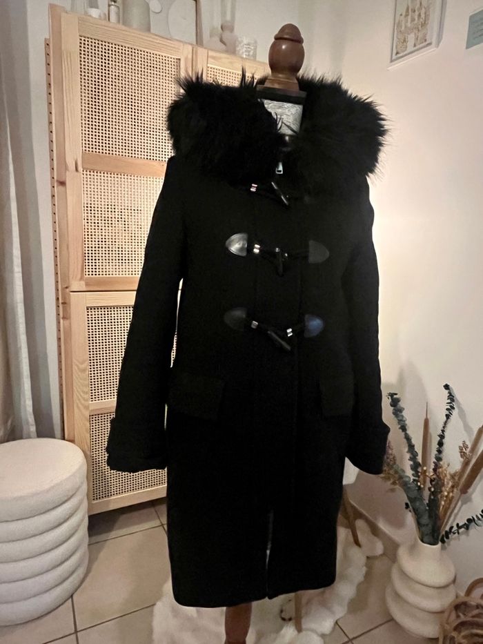 Manteau Zara noir duffle coat avec capuche - photo numéro 3