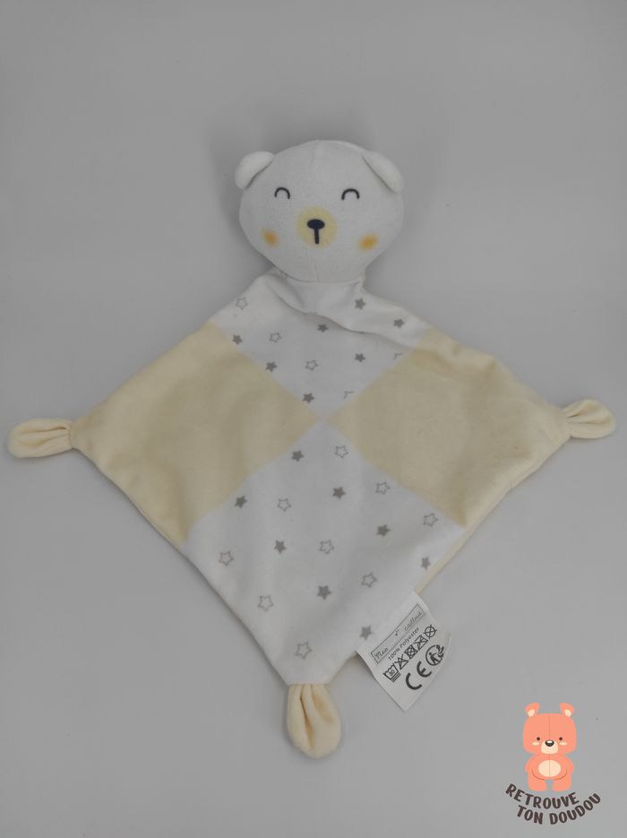 Doudou Plat Ours Jaune Blanc Mes Petits Cailloux