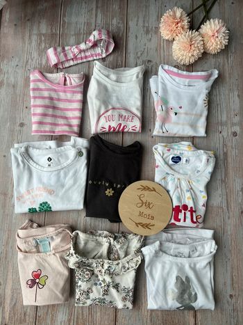 Lot 9 tshirts manches courtes + 1 bandeau 6 mois