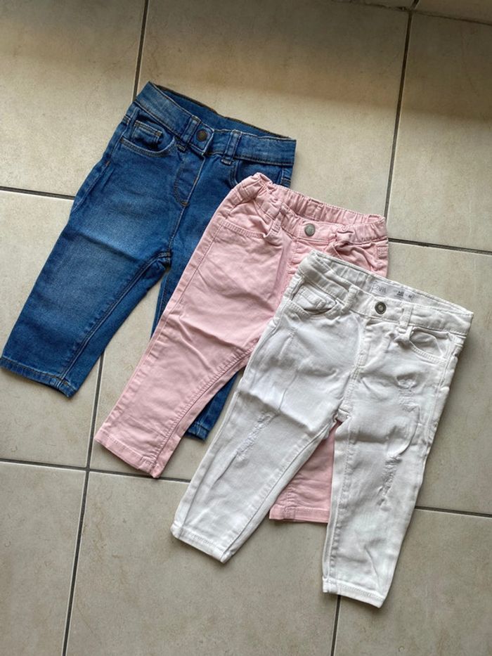 Lot jean fille 12 mois Zara denim rose blanc - photo numéro 3