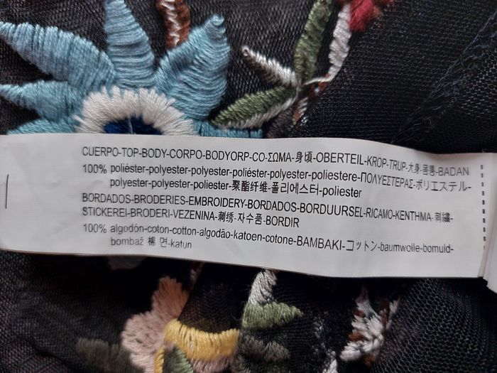 Top manches longues Zara résille noir broderies fleurs & oiseaux taille 36-38 - photo numéro 9