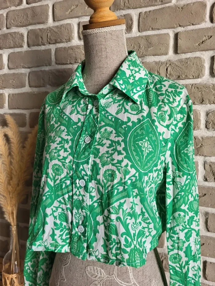 Chemise courte imprimé bohème vert Zara - photo numéro 6