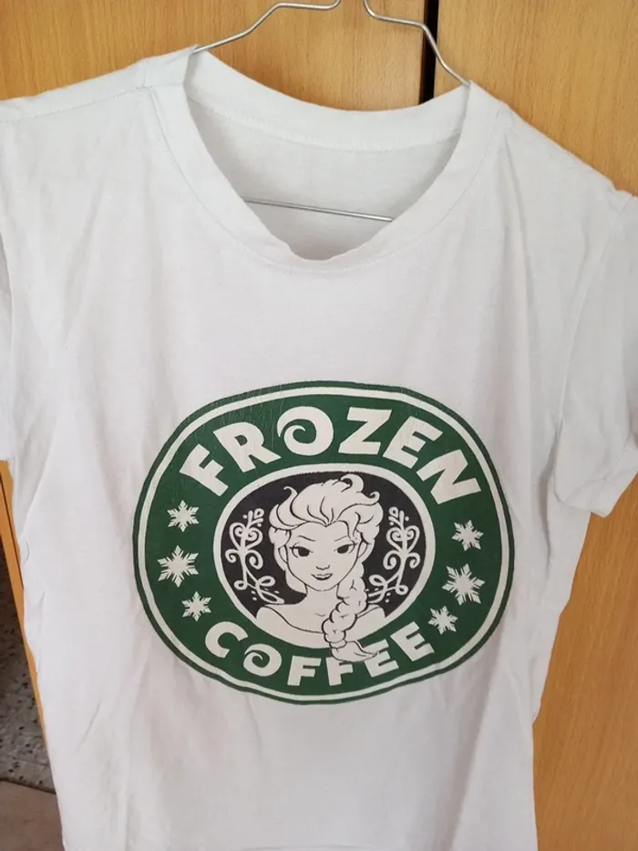 😔Tee-shirt coton elasthan T36 blanc Frozen Coffee - photo numéro 3