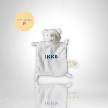 Peluche Doudou rectangle ours blanc Ikks bleu DP186