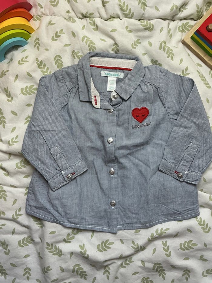 chemise manches longues rayé bleu et blanc 6 mois obaibi - photo numéro 3
