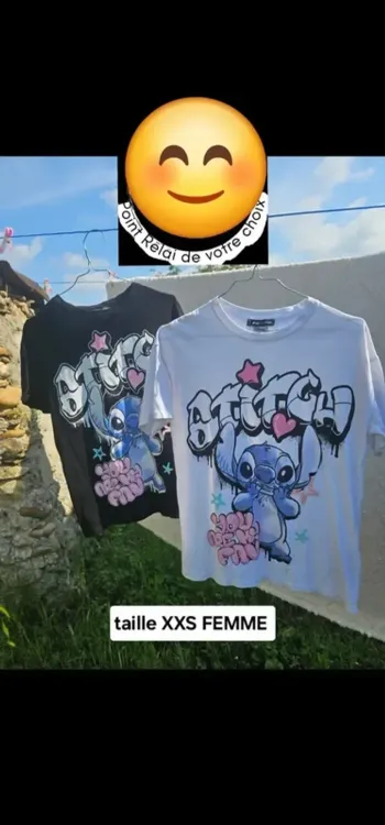 2 tee shirt stitch Disney blanc noir femme xxs