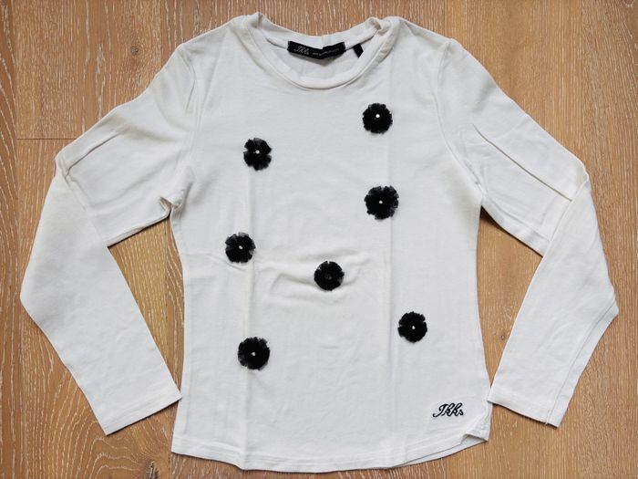 T-shirt fille IKKS 8 ans fleurs noir et blanc manches longues