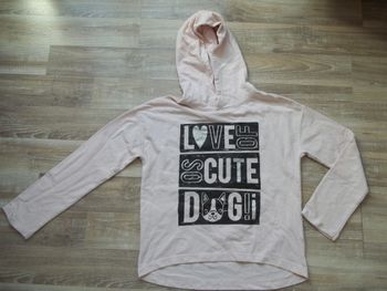 Sweat (2) léger à capuche rose "Love dog" Tissaïa 12 ans