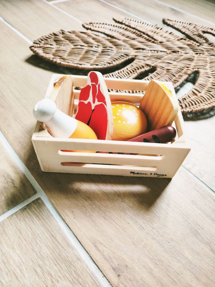🍗Dinette cagette avec aliments divers en bois marque Melissa et Doug