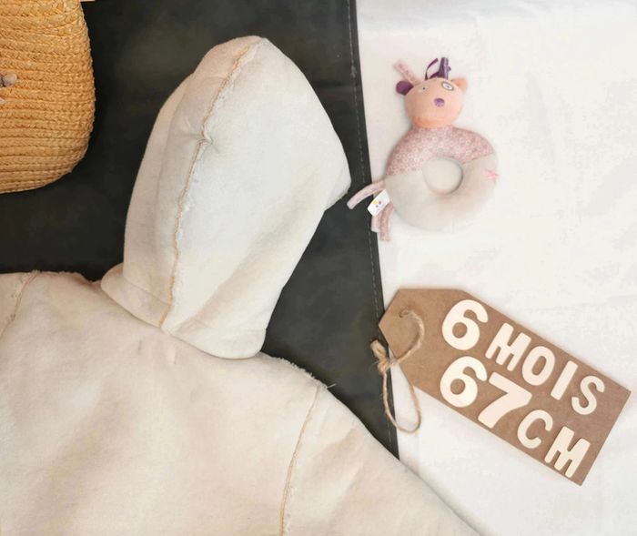 Veste  👣 à  capuche  obaïbi  crème beige  6mois/67cm - photo numéro 7