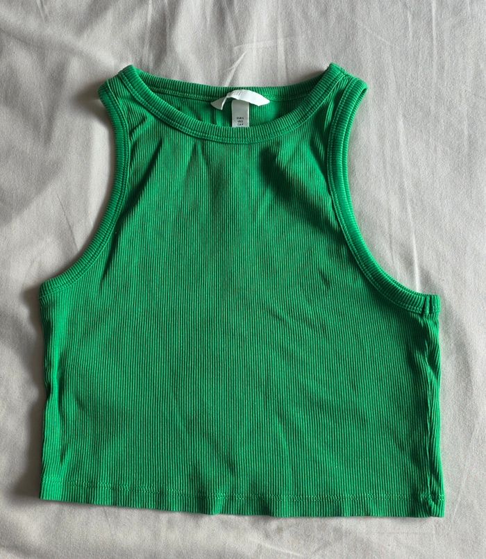H&M Débardeur Crop Top Coton Vert Très bon état S