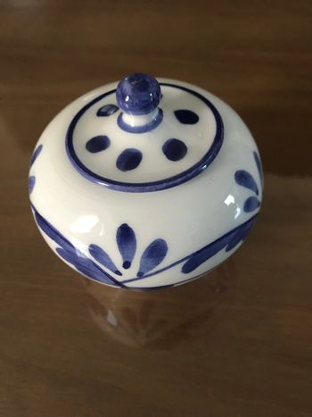 Sucrière blanc/bleu motif floral