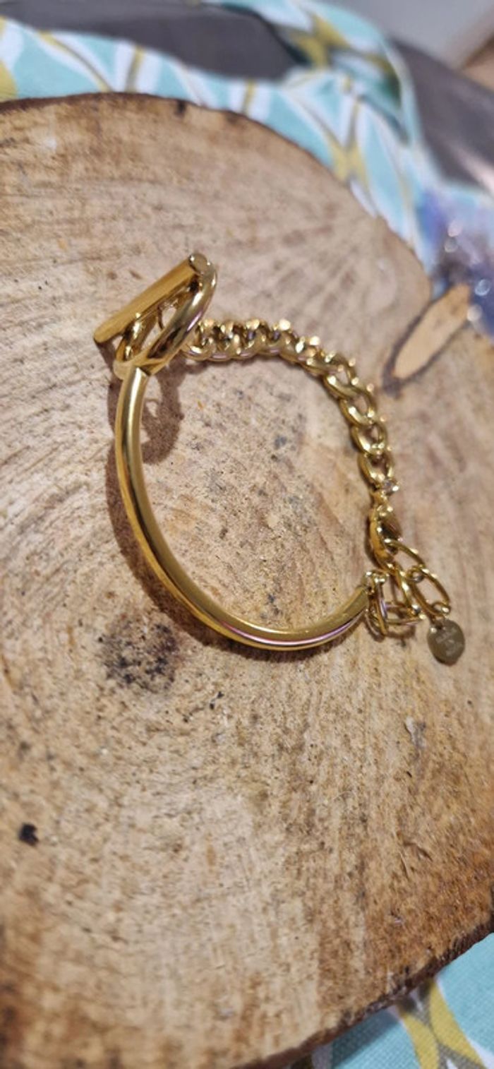 Bracelet mi jonc mi chaîne épaisse réglable cercle tige acier inoxydable or - photo numéro 4