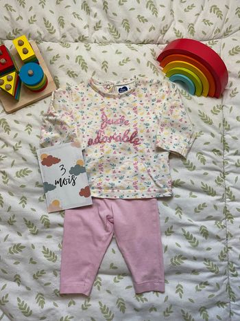 ensemble teeshirt manches longues fleuri et legging rose mots d'enfants 3 mois