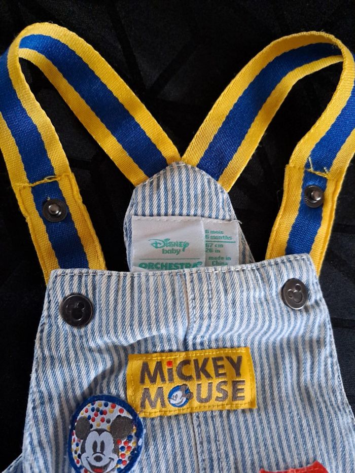 Magnifique ensemble salopette short et chemise manche courte mickey 6mois 100%coton - photo numéro 5