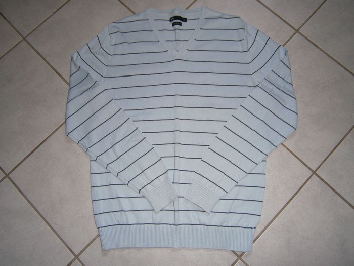 Pull ML bleu ciel rayé gris CELIO Taille L