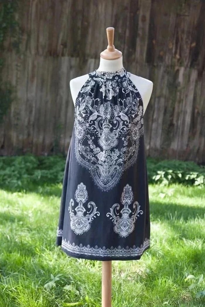 Robe fluide style etnique taille unique arabesque bleu gris - photo numéro 2