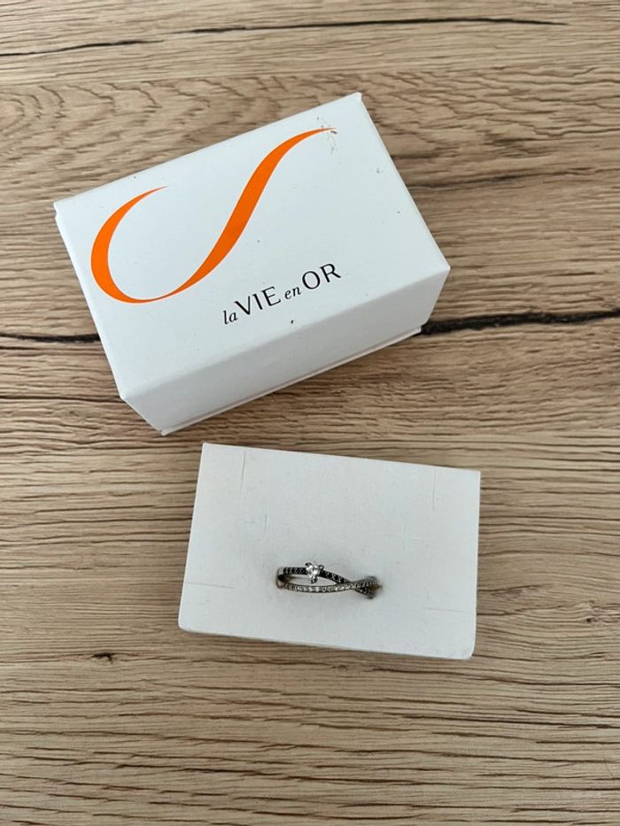 Bague croisée argent et pierre noir taille 56