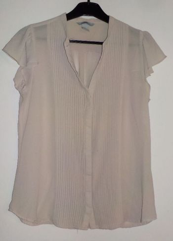 CHEMISIER BEIGE MANCHES COURTES A VOLANT H&M T38