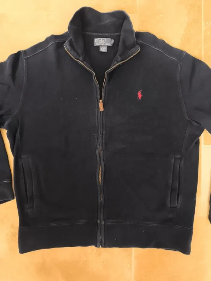 Sweat zippé Polo Ralph Lauren homme M marine logo rouge excellent état - photo numéro 2