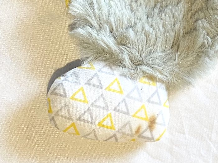 Renard Gris Doudou Robe Verte Partie Fourrure Partie Lignes Verticales Peluche Petits Enfants Bébés - photo numéro 7