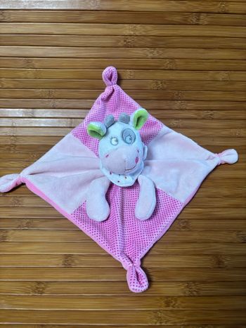 Doudou plat vache rose pois mots d enfants 