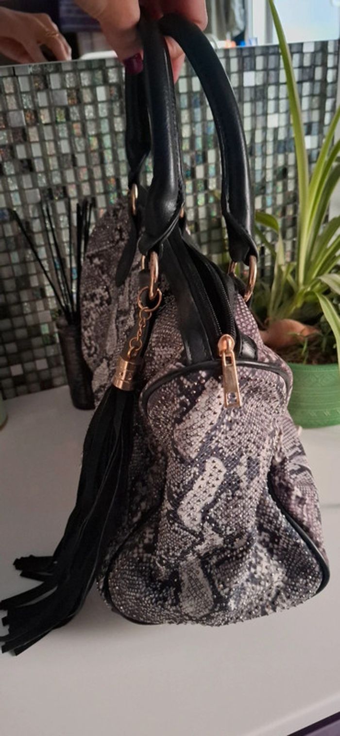 Sac motifs serpent gris/noire à strass - photo numéro 2