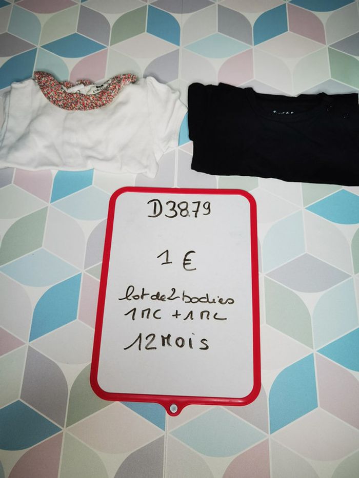 D3879 - lot de 2 bodies fille 12 mois