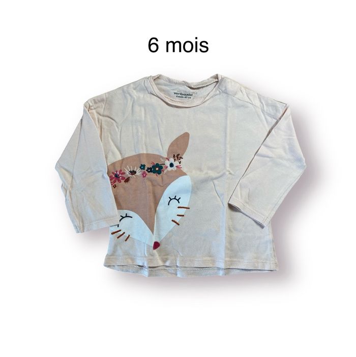 Vertbaudet T-shirt renard rose pâle Taille 6 mois