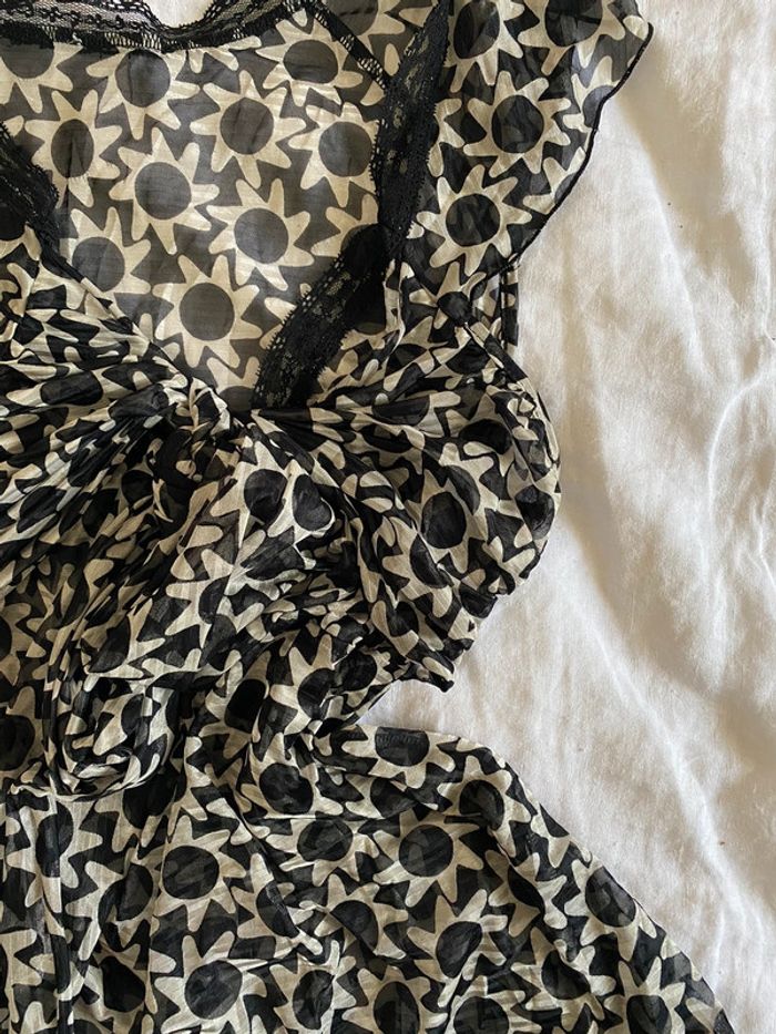 Top en voile vintage noir et blanc - photo numéro 3