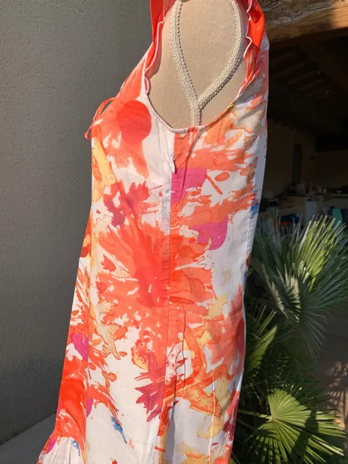 Robe en coton Esprit blanche à fleur orange taille 36 - photo numéro 5