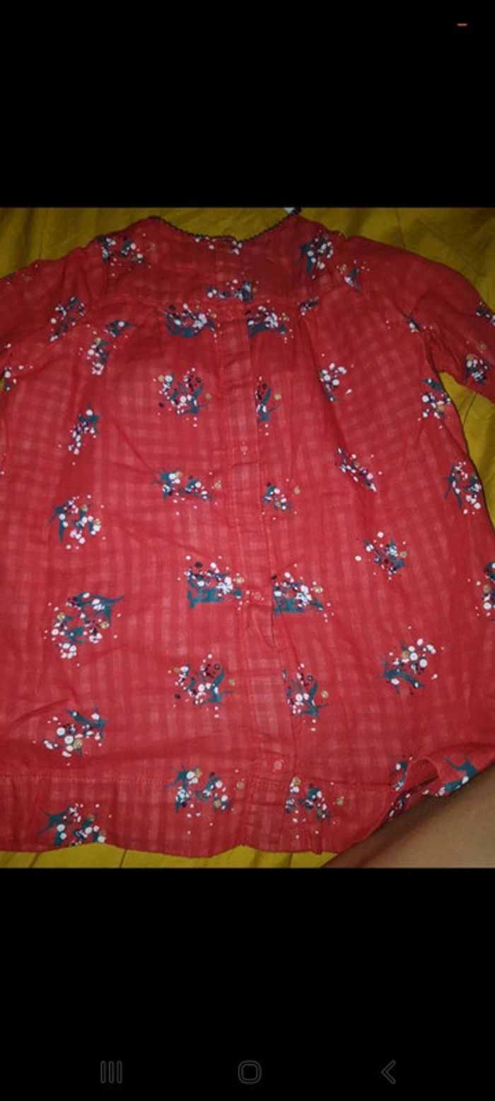 Robe blouse tunique petit bateau 18 mois rouge fleurs Noël doré - photo numéro 4