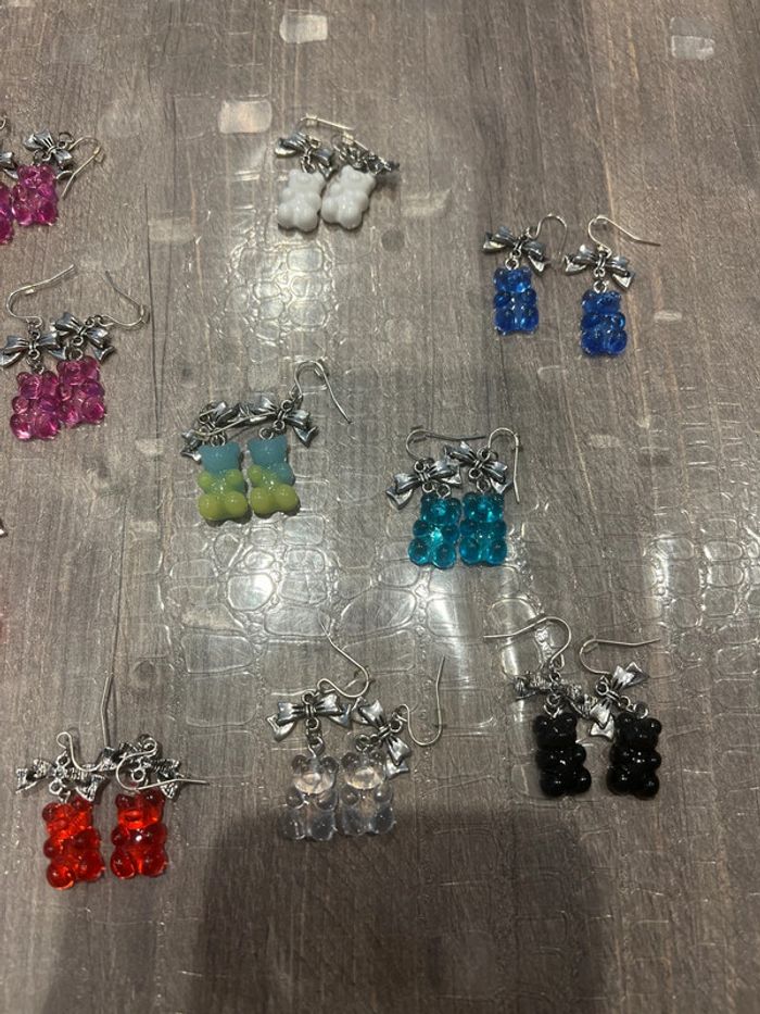 Lot de 12 paires de boucles d’oreilles ourson, fait main - photo numéro 4