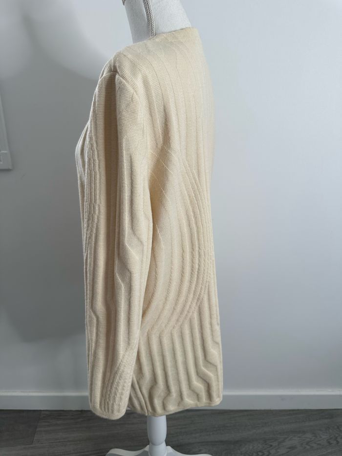 Cardigan texturé beige crème en laine vierge Devernois Paris Vintage T44 XXL - photo numéro 6