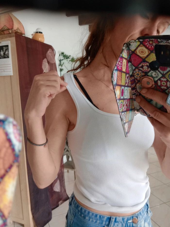 Débardeur femme XS côtelé blanc c86 - photo numéro 7