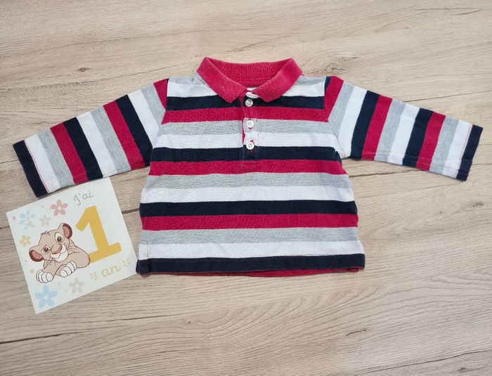 Polo manches longues à rayures, Mots d'enfants, 12 mois