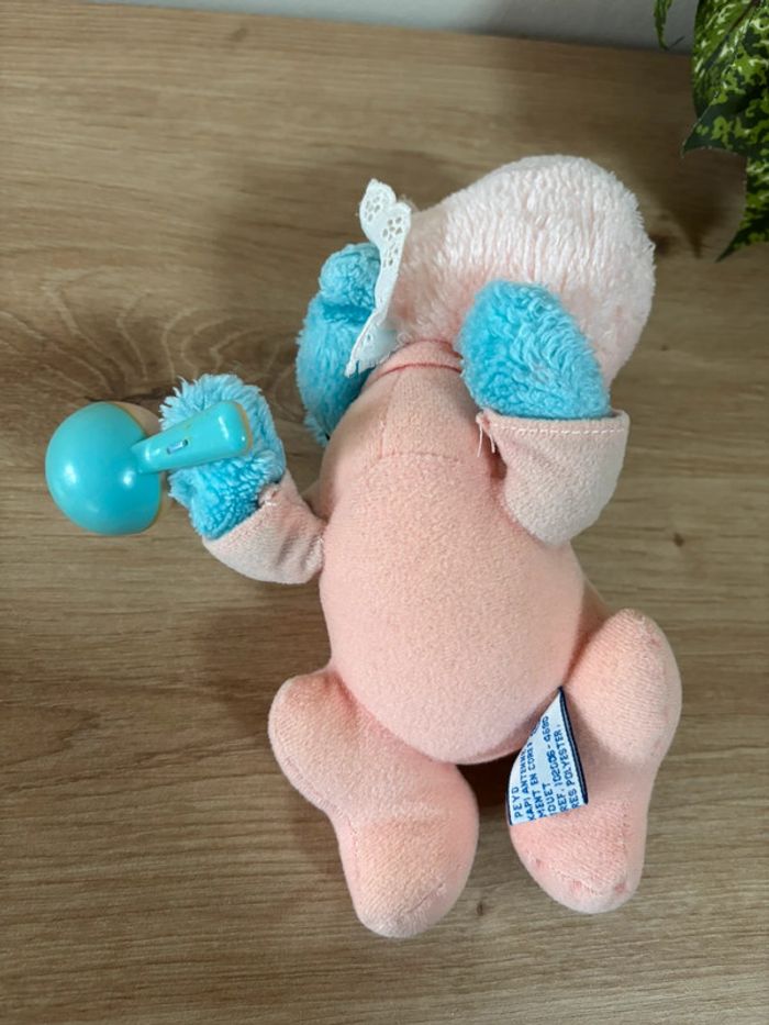 Peluche vintage bébé schtroumpfs rose bleu hochet peyo 1983 - photo numéro 3