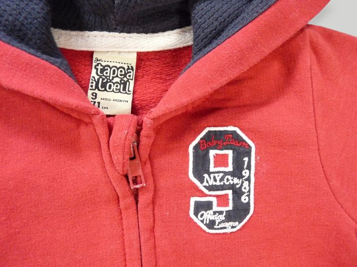 Veste sweat capuche molleton rouge marine 9 Tape À L'oeil 9 mois garçon - photo numéro 3