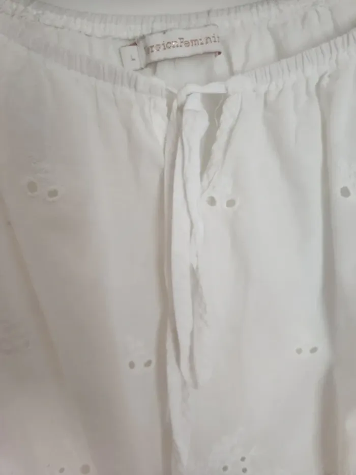 Mignonne blouse manches courtes ajourée blanche Version féminine taille L - photo numéro 3