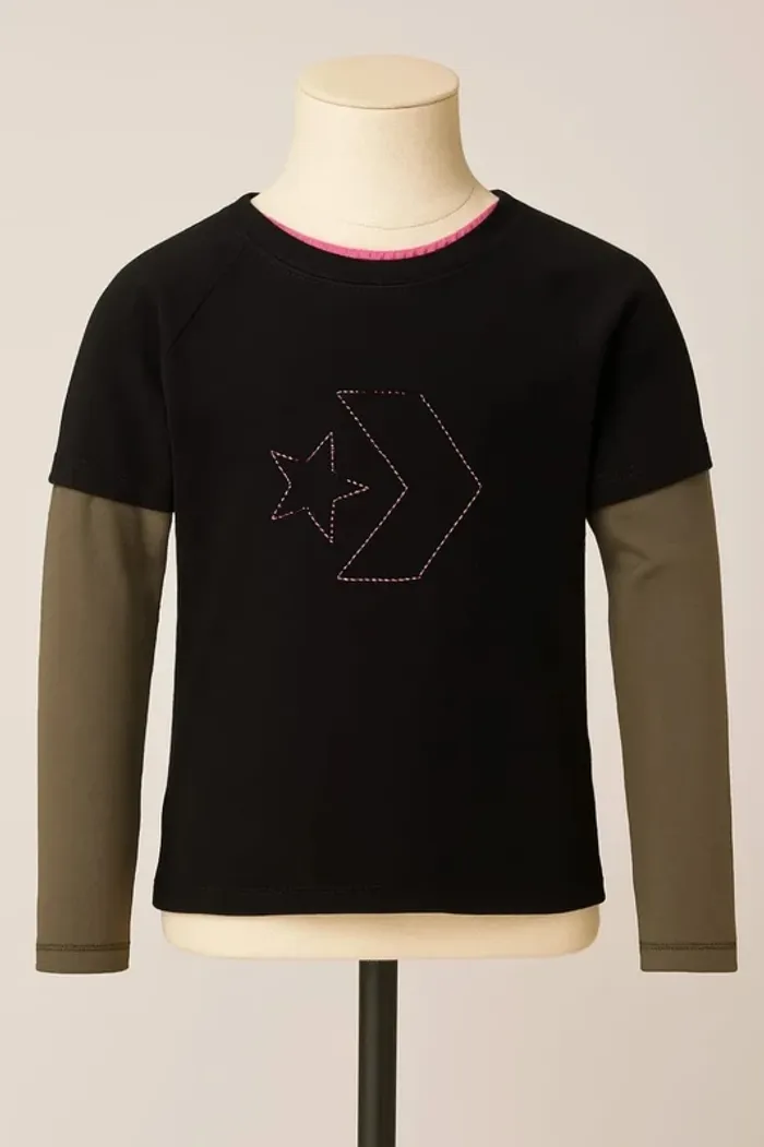 Tee shirt manche longue noir kaki motif rose Converse Taille 10 ans - photo numéro 2