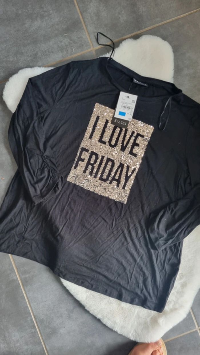 T shirt manches longues neuf L 42 44 noir et brillant C&a - photo numéro 2