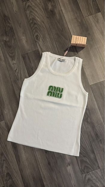 Débardeur Miu Miu blanc logo vert taille M