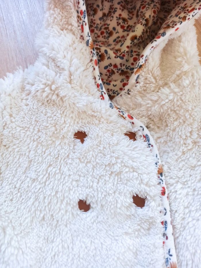 Manteau mi-saison réversible Obaïbi Crème et fleuri - Taille 6 mois 68cm - photo numéro 3