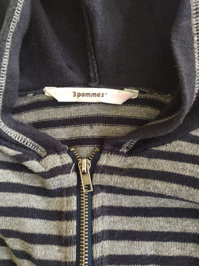 Gilet zip à capuche 3 ans en coton 3 pommes - photo numéro 3
