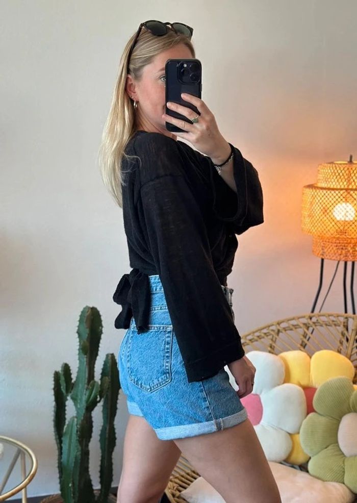 Blouse cache-cœur façon boléro en maille noire, taille S - Bimba y Lola - photo numéro 4