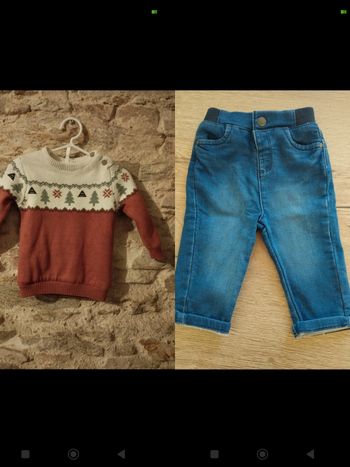 Ensemble pull doublé velours+ jean, taille 6mois, collection 2025